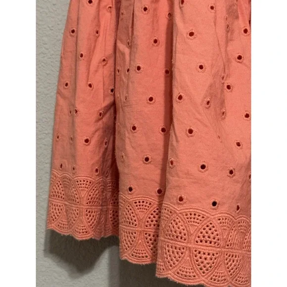 J Crew Skirt Women's 8 Peach Coral Tiered‎ Midi Embroidered Eyelets Cottagecore - Picture 4 of 11